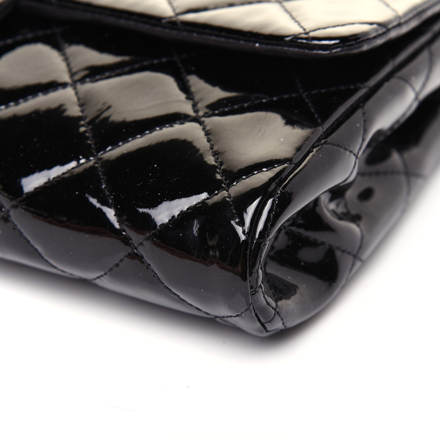 Patent Quilted Clutch with Chain Flap Black