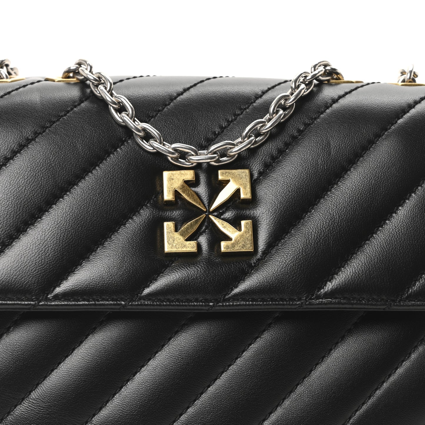 Calfskin Diagonal Quilted Jackhammer 24 Shoulder Bag Black
