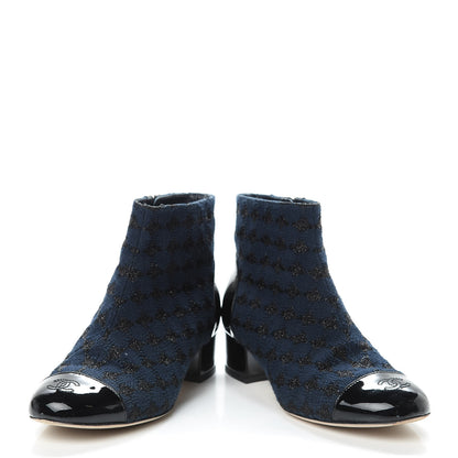 Chanel Tweed Cap Toe CC Short Boots 36.5 Navy Black 6 of 15