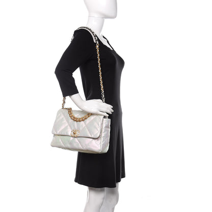 Chanel Iridescent Calfskin Quilted Large 19 Flap White 2 of 10