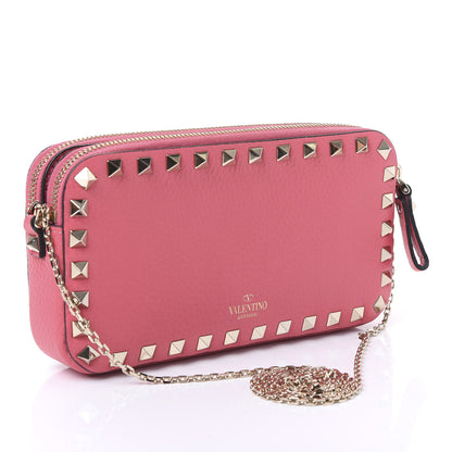 Valentino Garavani Pebbled Calfskin Rockstud Chain Pouch Shoulder Bag Shadow Pink 2 of 10