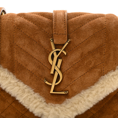 Saint Laurent Nubuck Shearling Mixed Matelasse Triquilt Small Monogram Satchel Ivory Natural Tan 8 of 10