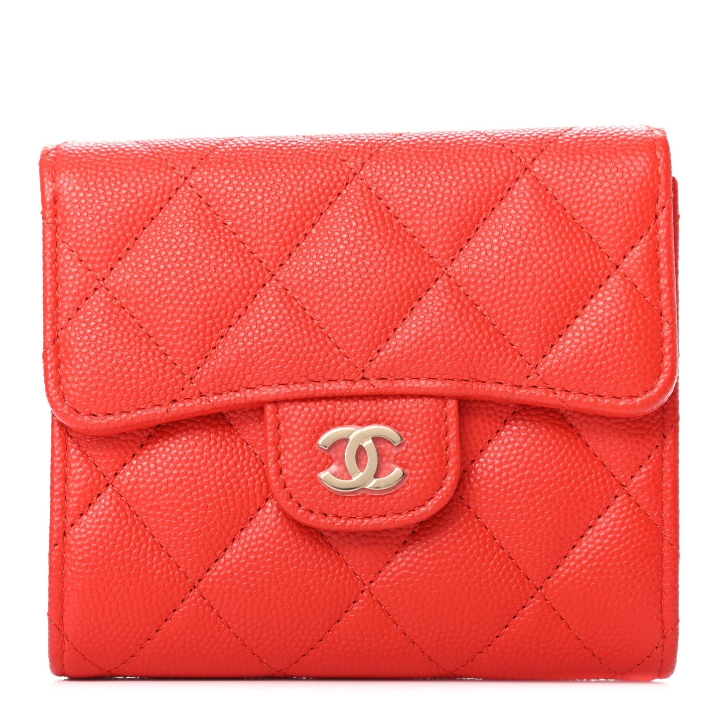 Caviar Quilted Compact Flap Wallet Red