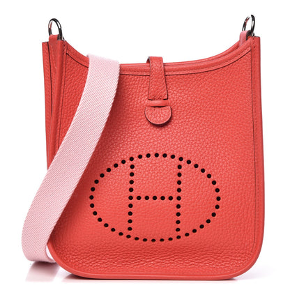 Hermes Taurillon Clemence Amazone Evelyne TPM Rouge Pivoine Rose Sakura 1 of 8