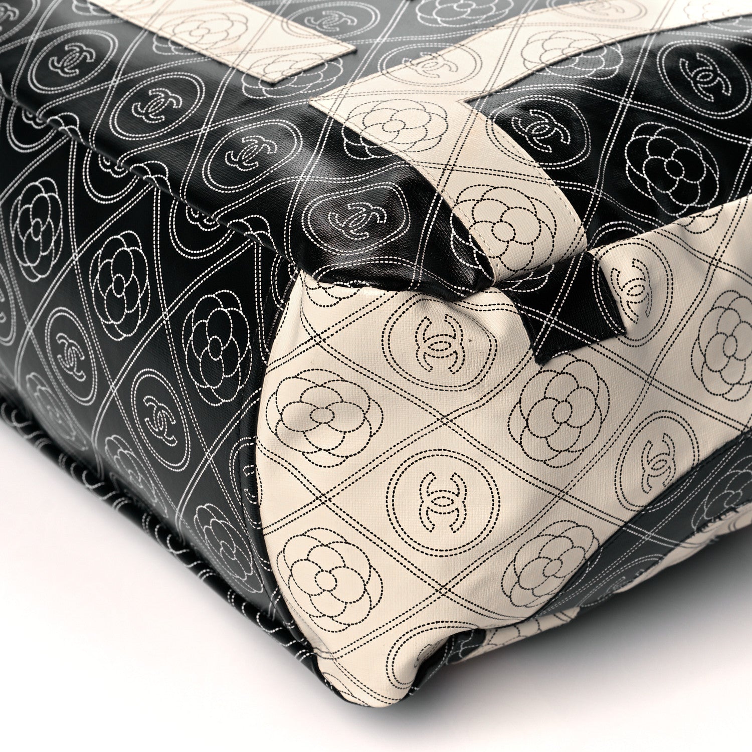 Chanel Coated Canvas Camellia Large Shopping Tote Black Beige 10 of 10