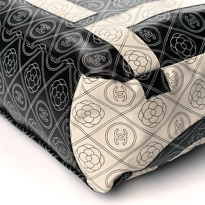 Chanel Coated Canvas Camellia Large Shopping Tote Black Beige 10 of 10