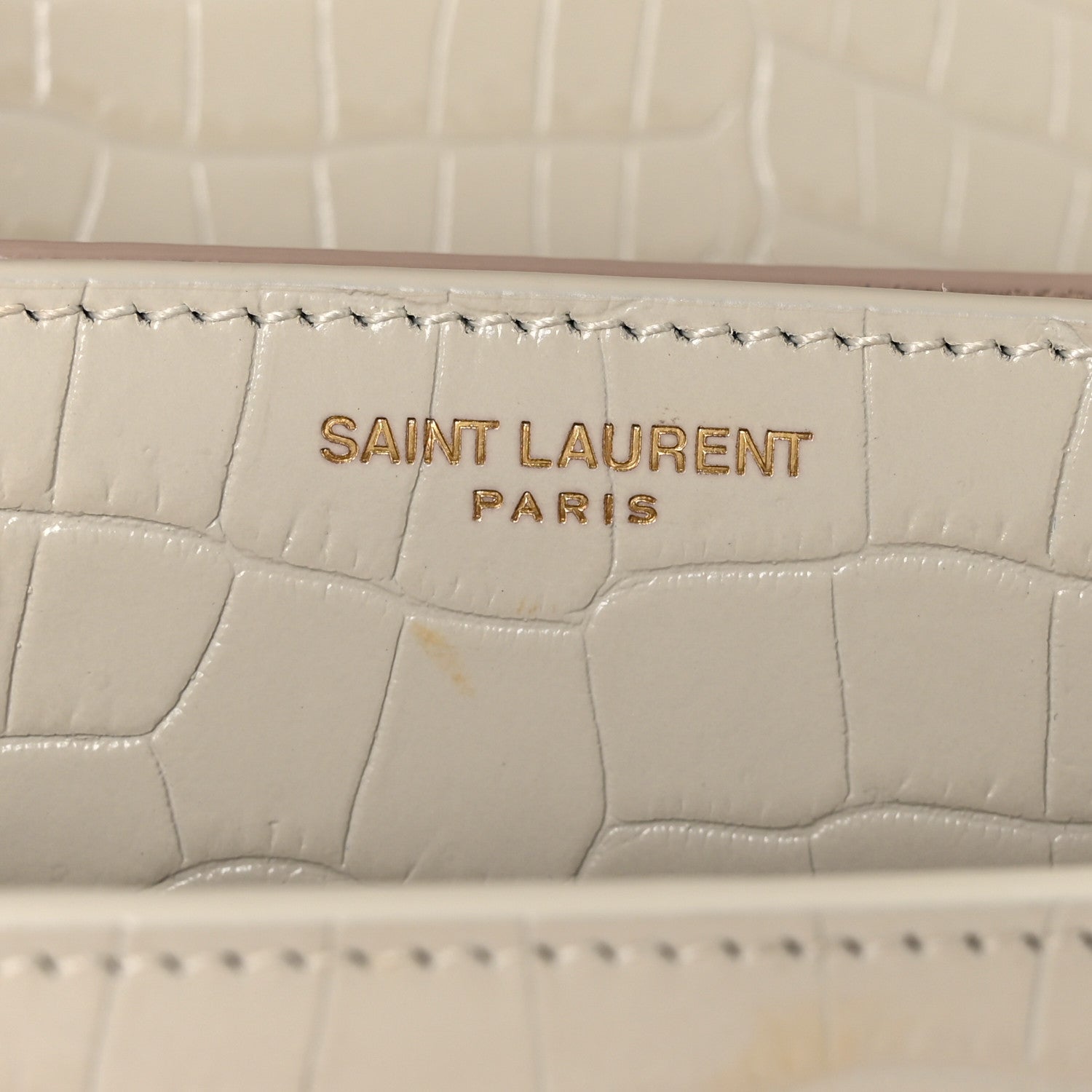 Saint Laurent Calfskin Crocodile Embossed Medium Monogram Sunset Blanc Vintage 8 of 11
