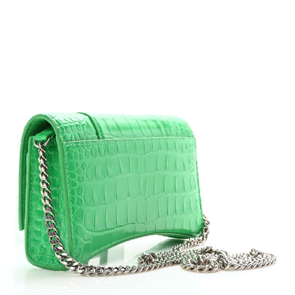 Balenciaga Shiny Calfskin Crocodile Embossed Hourglass Chain Bag Vivid Green 3 of 9