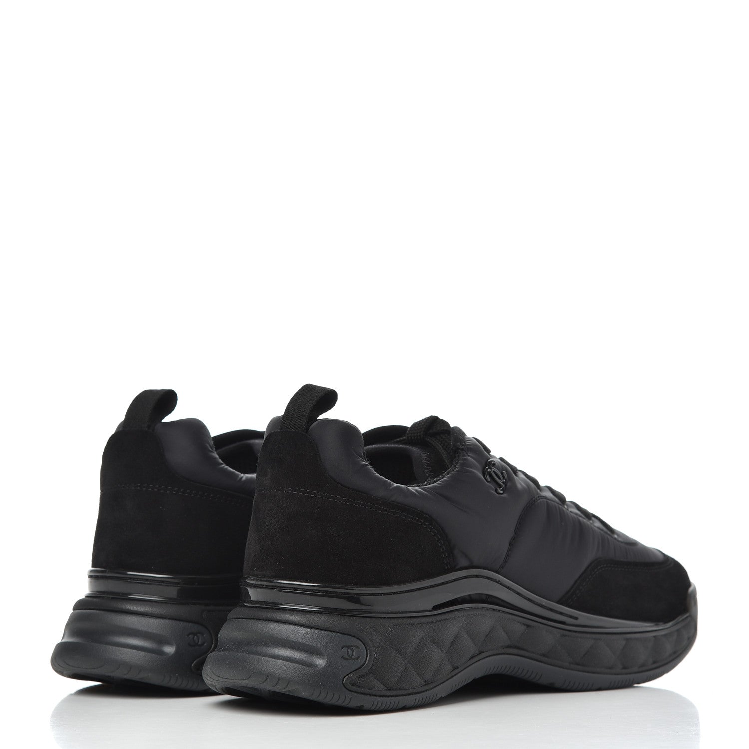 Chanel Nylon Suede Calfskin CC Sneakers 40.5 Black 4 of 9