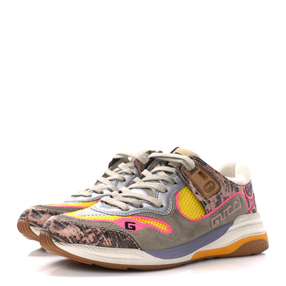 Gucci Suede Calfskin Tejus Printed Womens Ultrapace Sneakers 37 Pink Silver Oatmeal Yolk 3 of 11