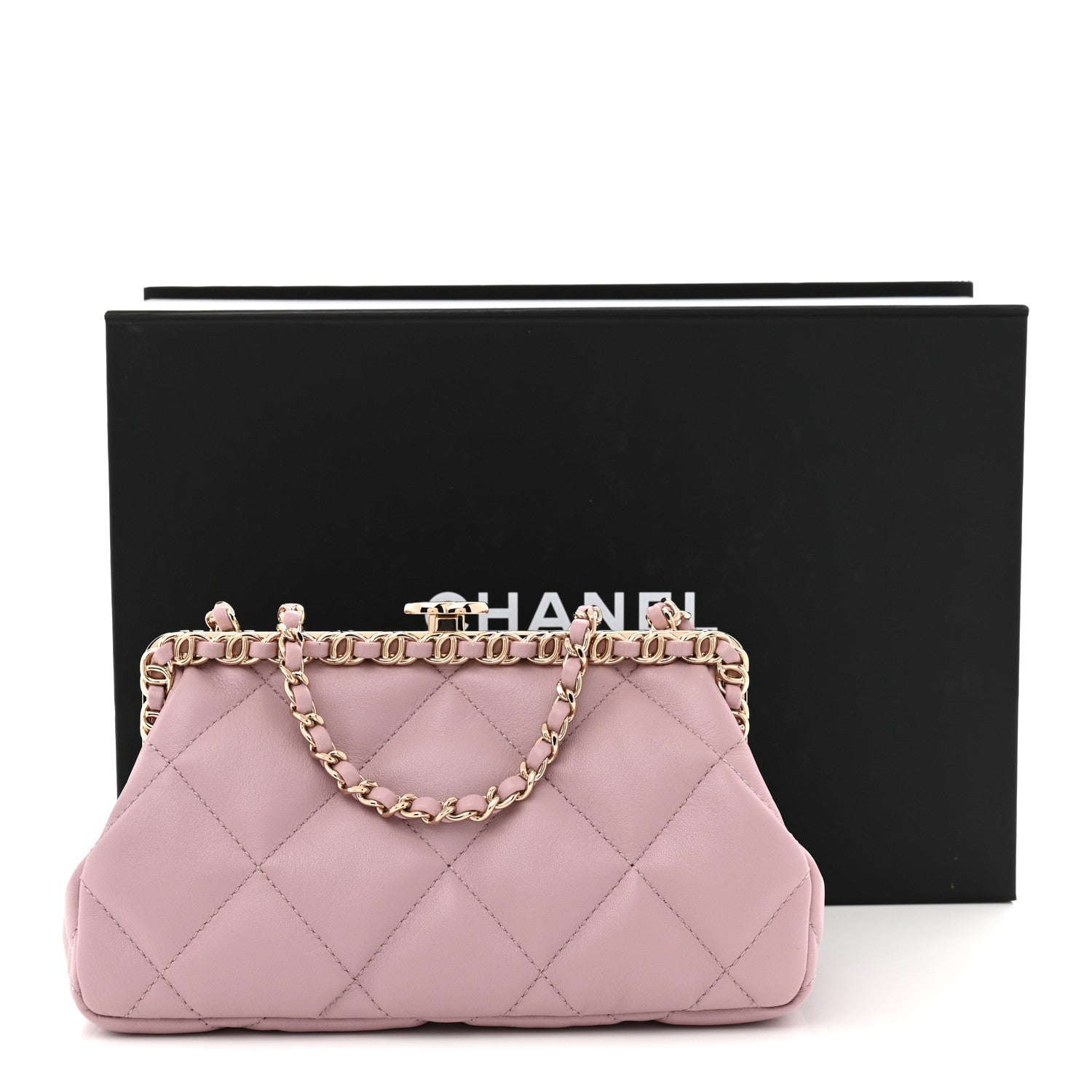 Chanel Lambskin Quilted Chain Frame Clutch Pink 1887108 – FASHIONPHILE