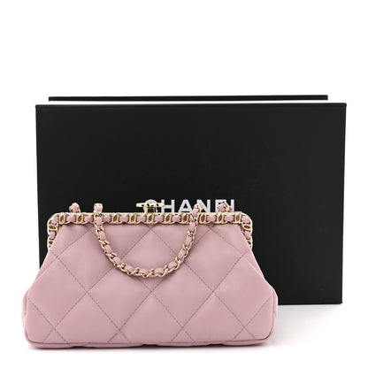 Chanel Lambskin Quilted Chain Frame Clutch Pink 11 of 11