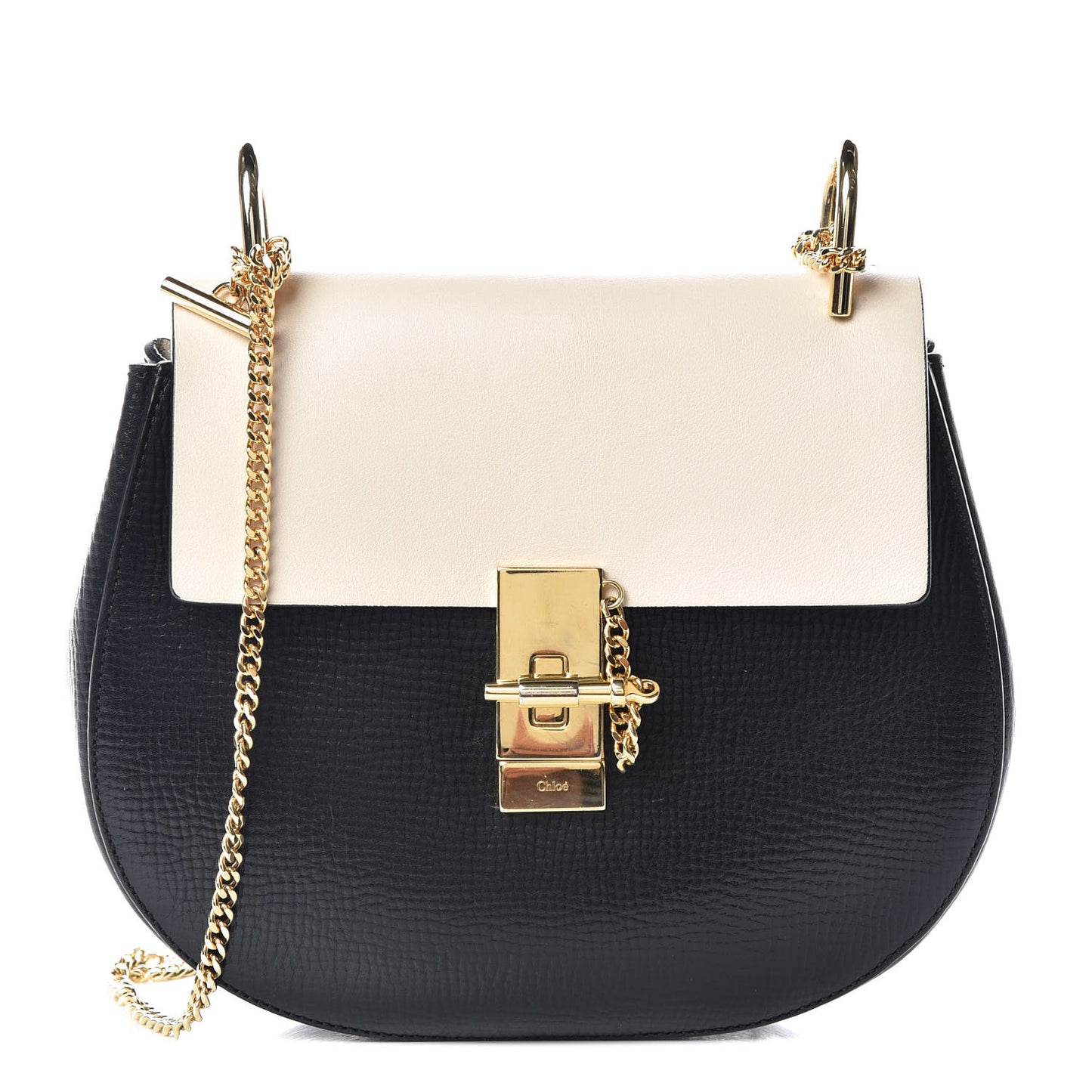 Grained Calfskin Lambskin Mini Bi-Color Drew Shoulder Bag Black Powder Beige