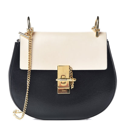 Chloe Grained Calfskin Lambskin Mini Bi-Color Drew Shoulder Bag Black Powder Beige 1 of 9