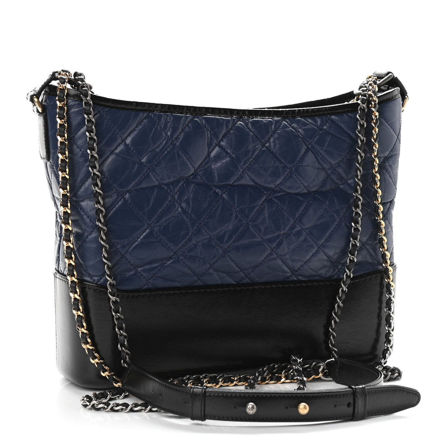 Aged Calfskin Quilted Medium Gabrielle Hobo Navy Black