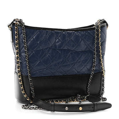 Chanel Aged Calfskin Quilted Medium Gabrielle Hobo Navy Black 3 of 11