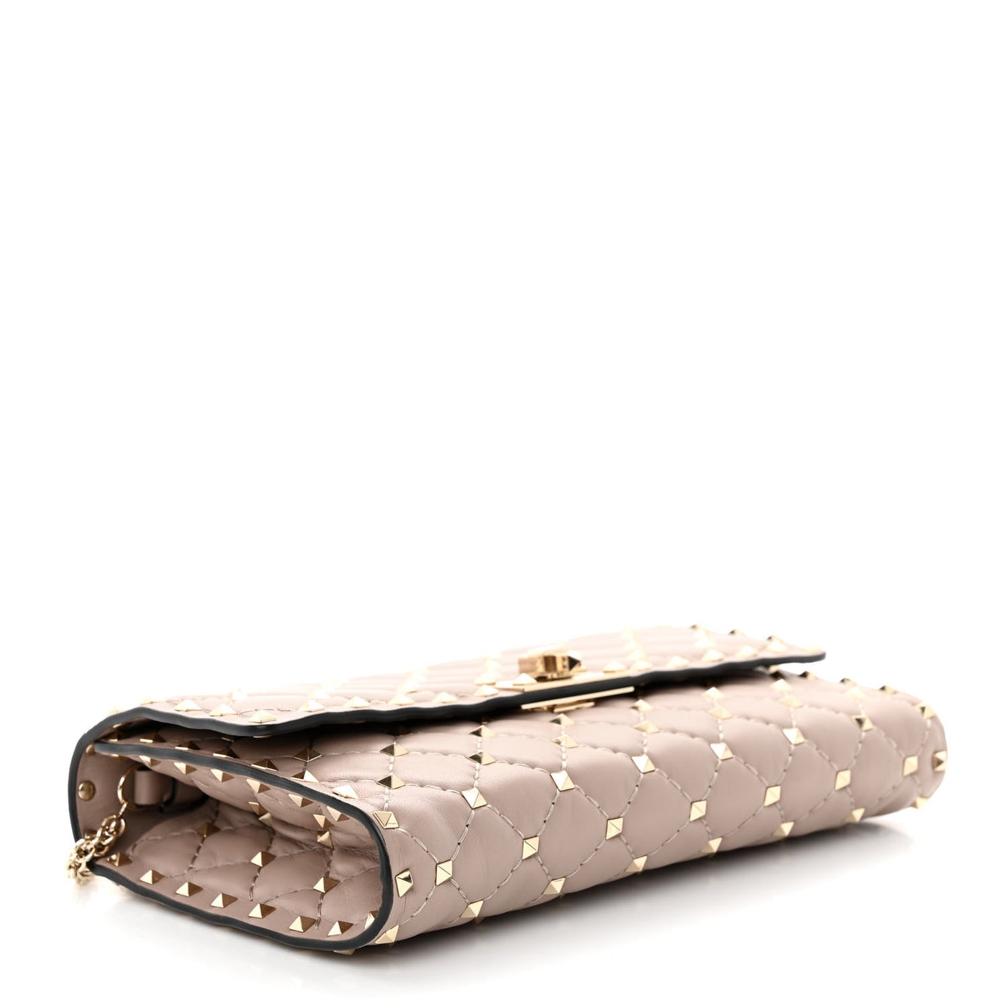 Lambskin Rockstud Spike Wallet on Chain Poudre