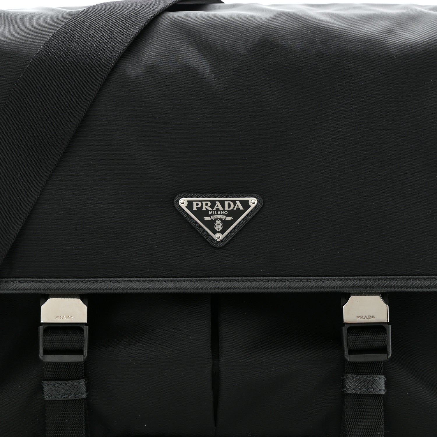 Prada Tessuto Nylon Saffiano Large Double Snap Buckle Messenger Bag Black 7 of 9