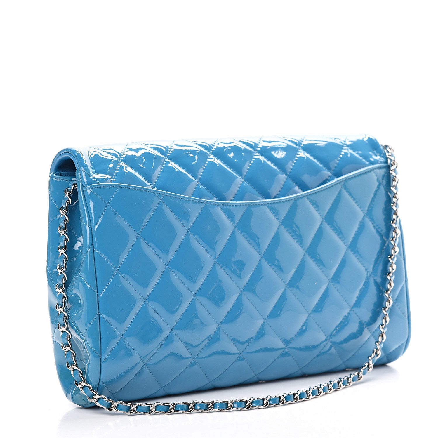 Chanel Patent Quilted Clutch with Chain Flap Blue 2 of 15