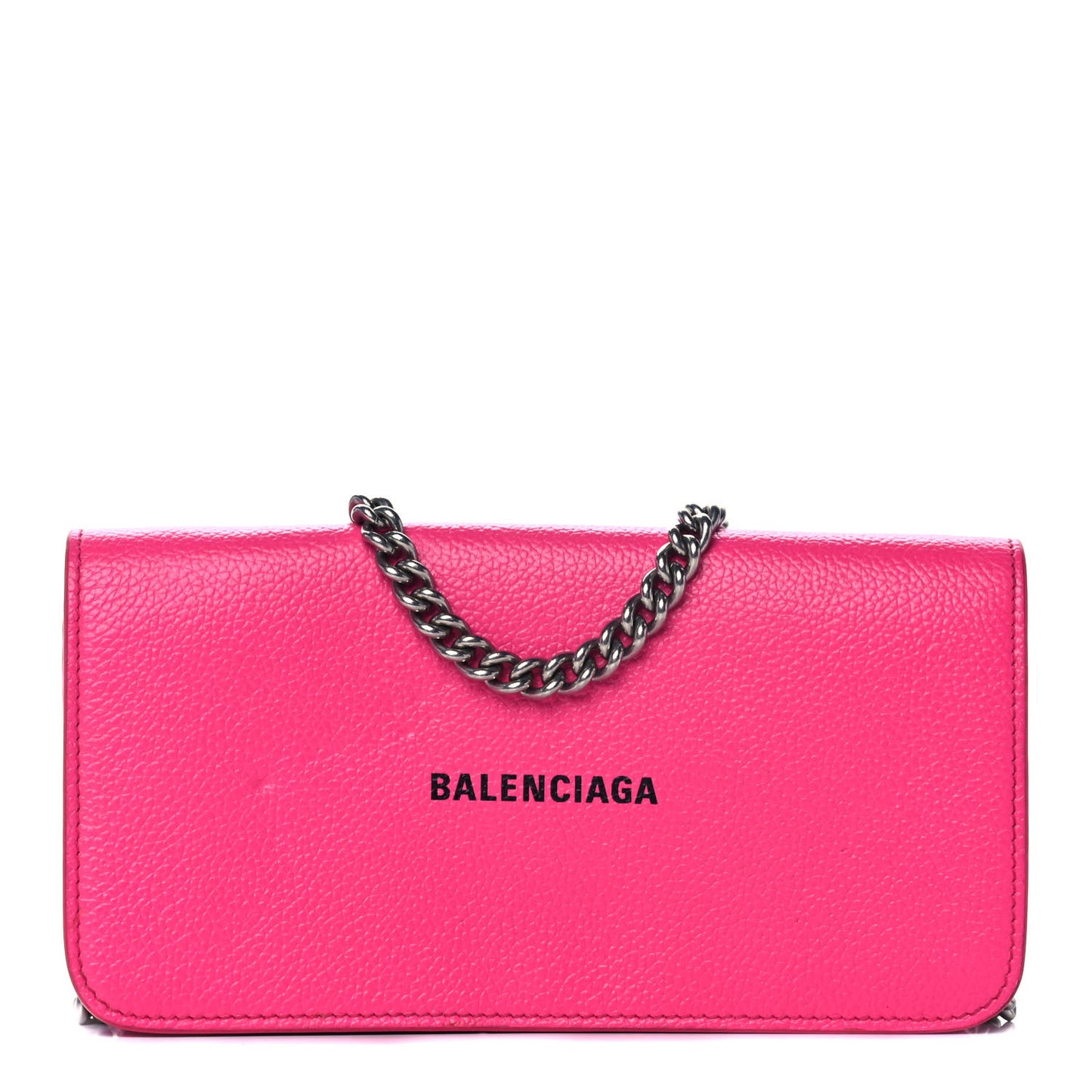 Pebbled Calfskin Everyday Continental Wallet on Chain Acid Pink