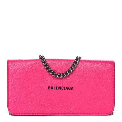 Balenciaga Pebbled Calfskin Everyday Continental Wallet on Chain Acid Pink 1 of 10