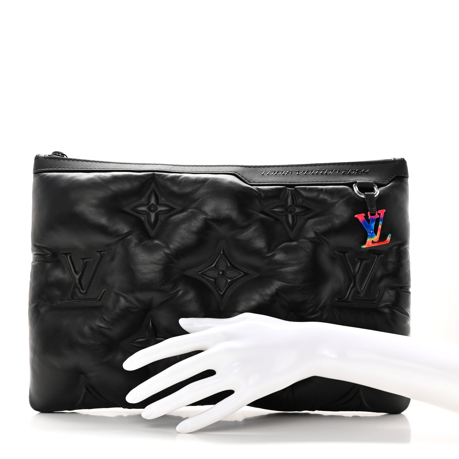 Louis Vuitton Lambskin Puffer A4 Pouch Black 2 of 8
