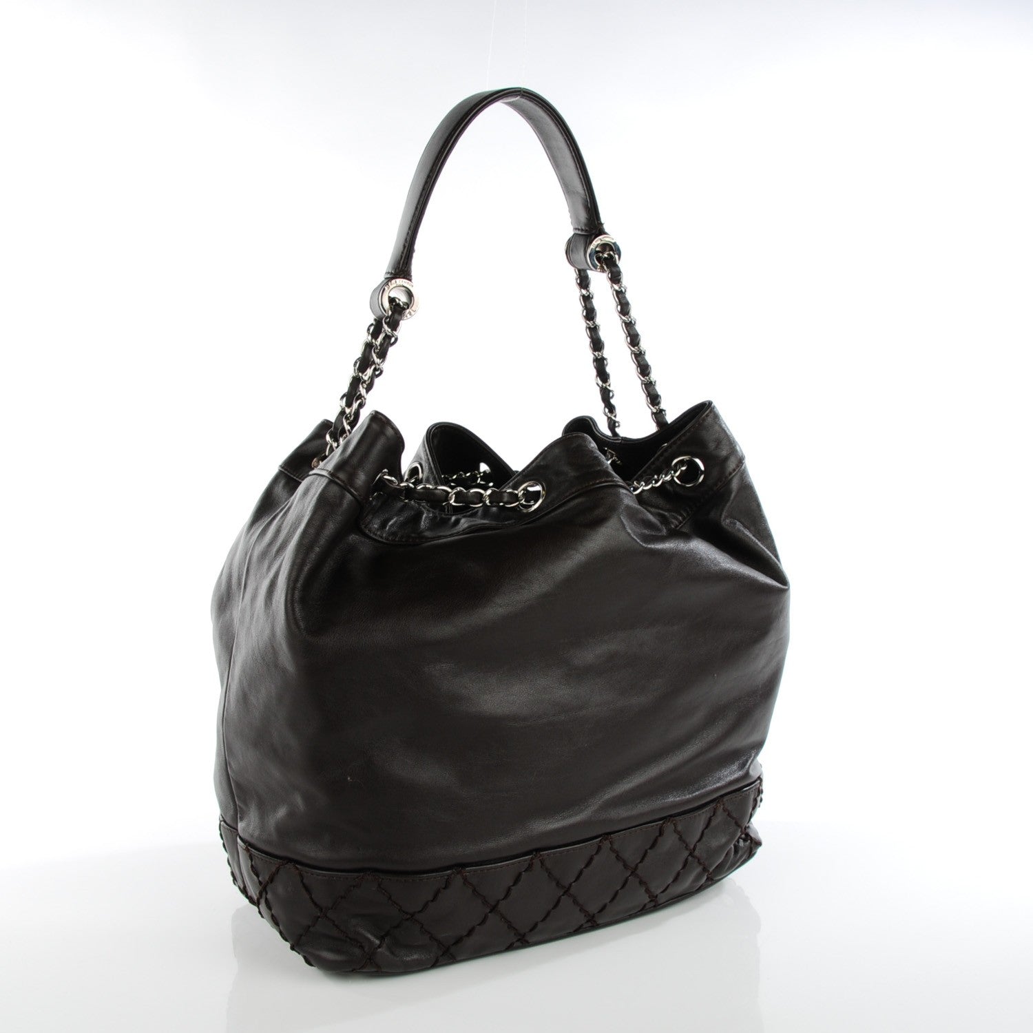 Chanel Calfskin Drawstring CC Bucket Bag Dark Brown 3 of 7