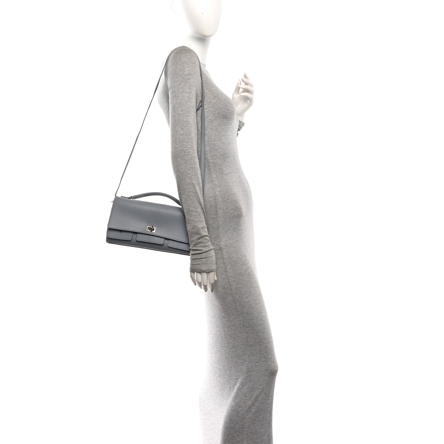 Balenciaga Smooth Calfskin Small Bel Air Clutch On Strap Cloud Grey 2 of 9