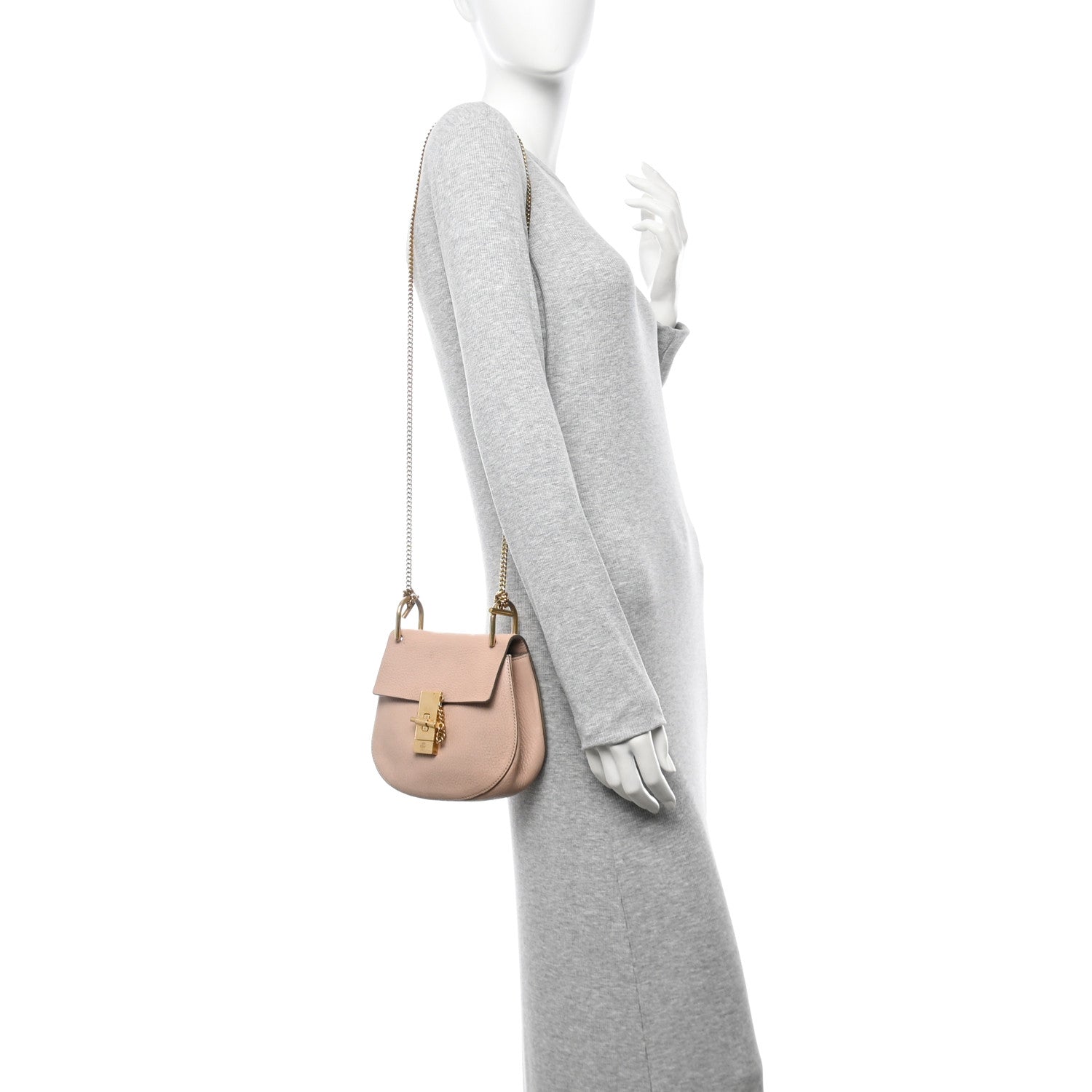 Chloe Grained Lambskin Mini Drew Shoulder Bag Cement Pink 2 of 11