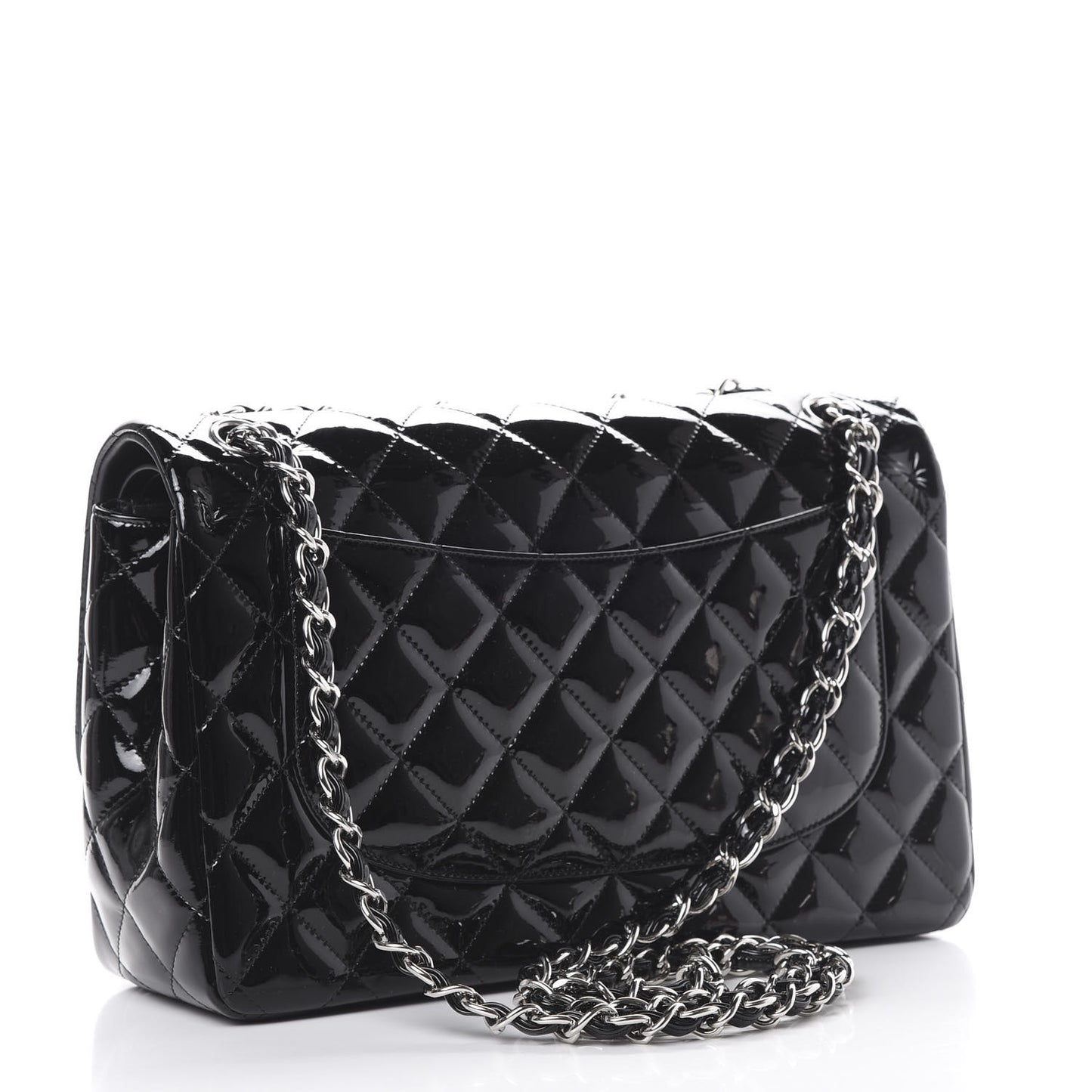 Patent Quilted Jumbo Double Flap Black