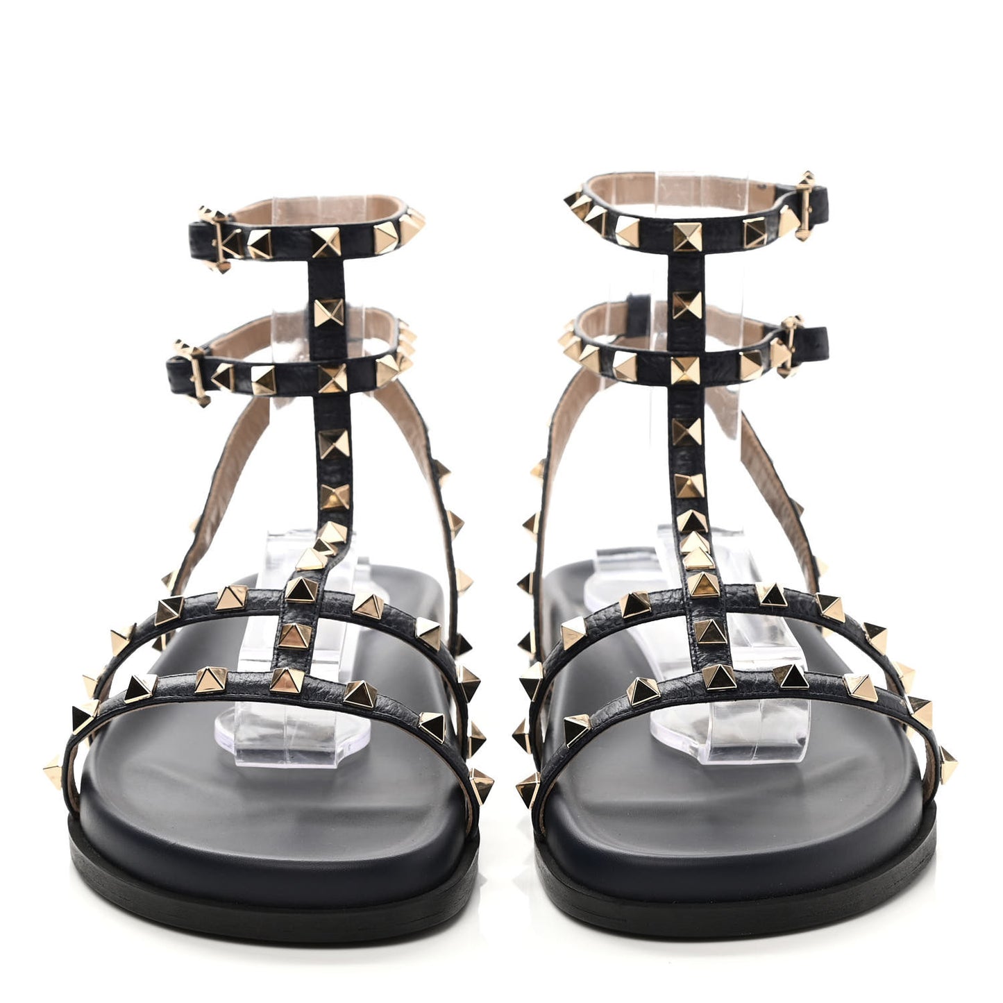 Calfskin Bedrock Rockstud Ankle Flat Sandals 40 Dark Blue