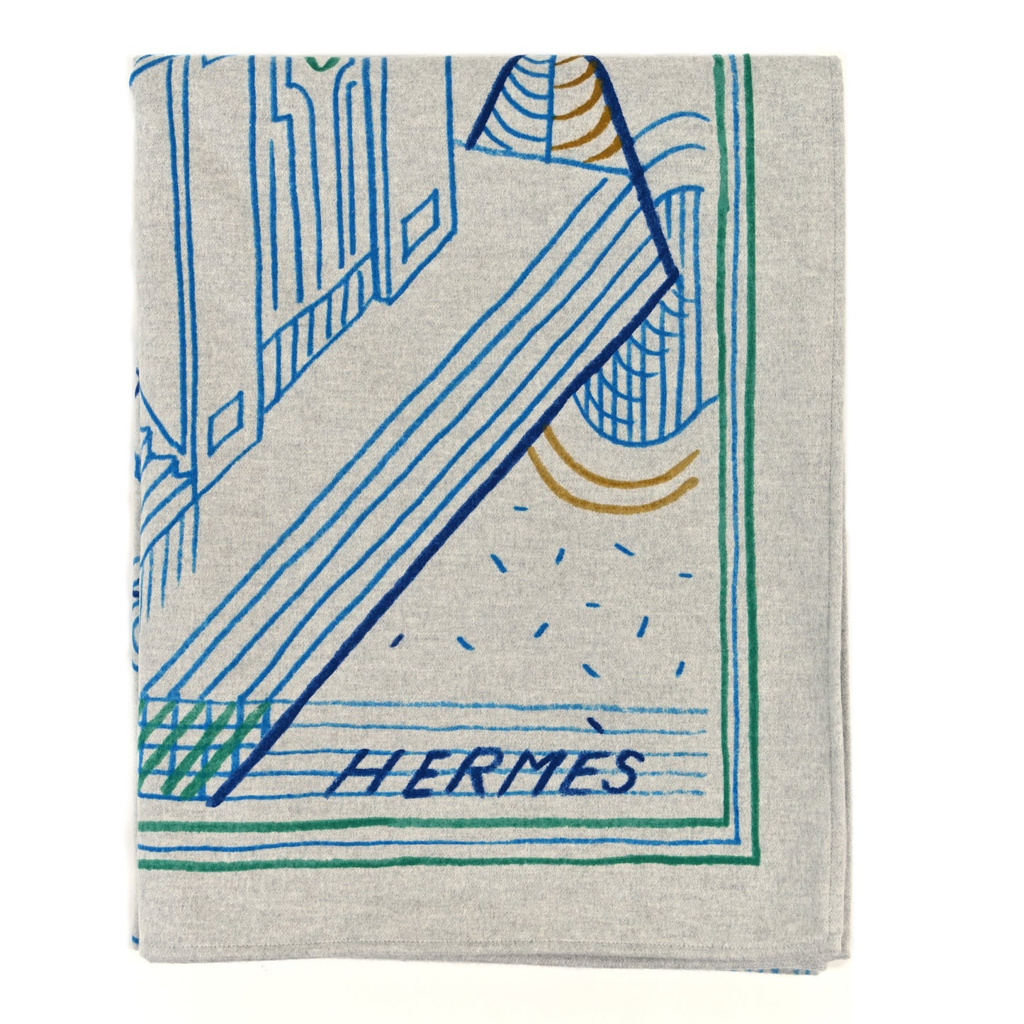 Wool Cashmere Etages Du Faubourg Blanket Cyan