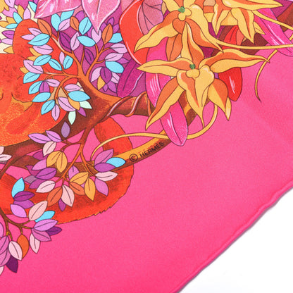 Hermes Silk Au Coeur de la Vie Scarf 90 Rose Vif Orange Violet 3 of 5