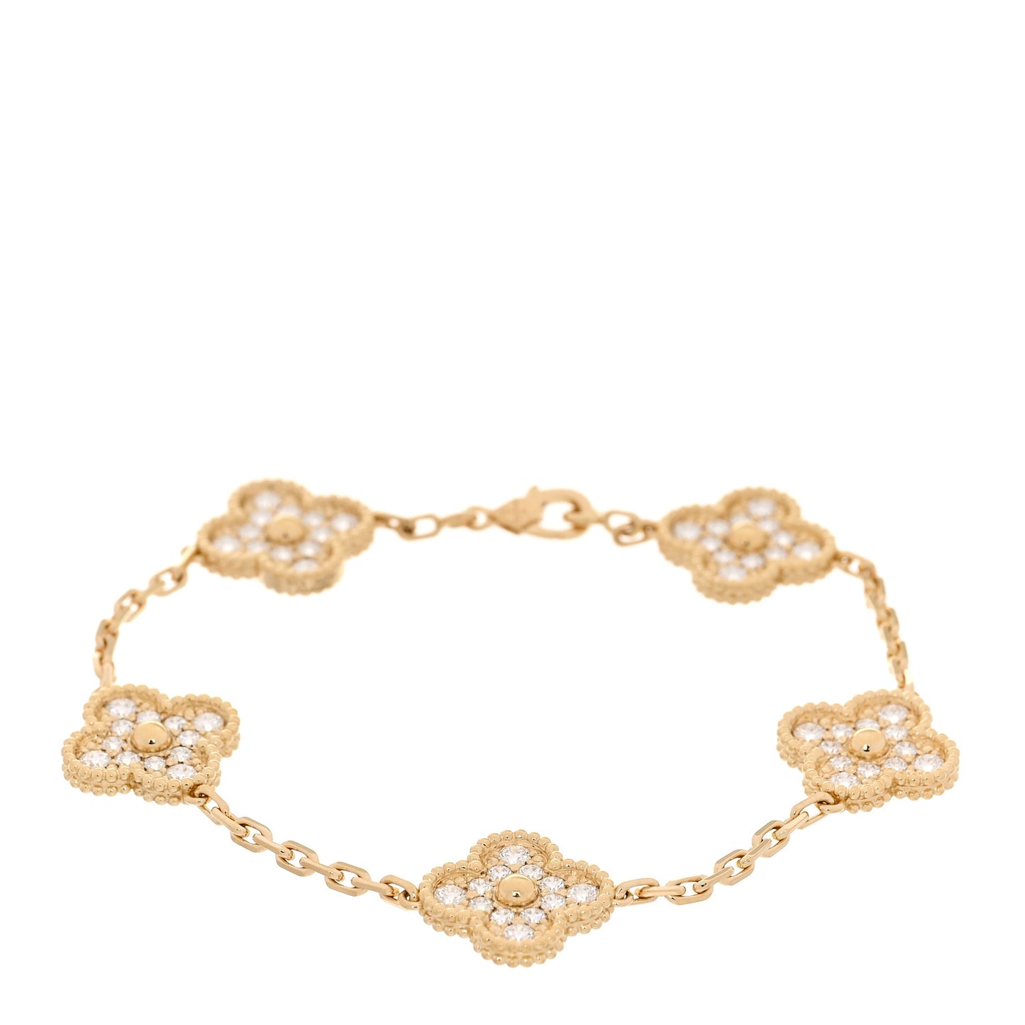 18K Yellow Gold Diamond 5 Motifs Vintage Alhambra Bracelet