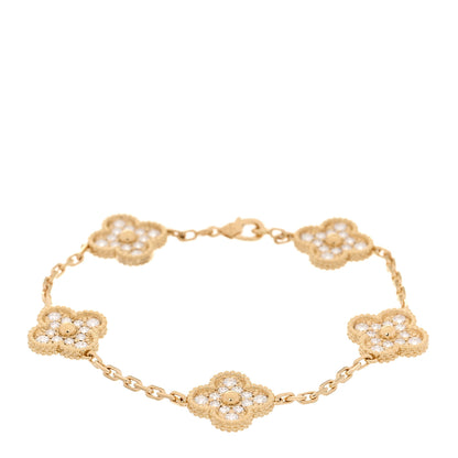 Van Cleef & Arpels 18K Yellow Gold Diamond 5 Motifs Vintage Alhambra Bracelet 1 of 7
