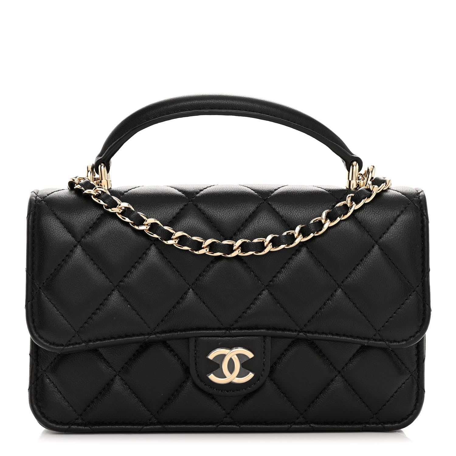 Chanel Lambskin Quilted Flap Phone Holder With Chain Black 1 of 11