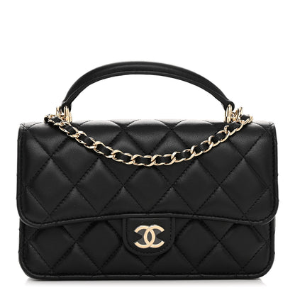 Chanel Lambskin Quilted Flap Phone Holder With Chain Black 1 of 11