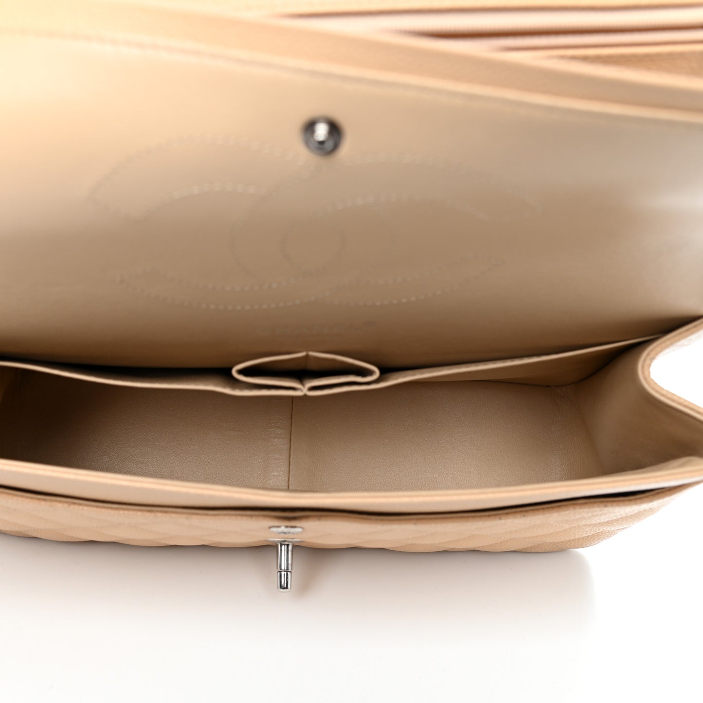 Caviar Quilted Jumbo Double Flap Light Beige