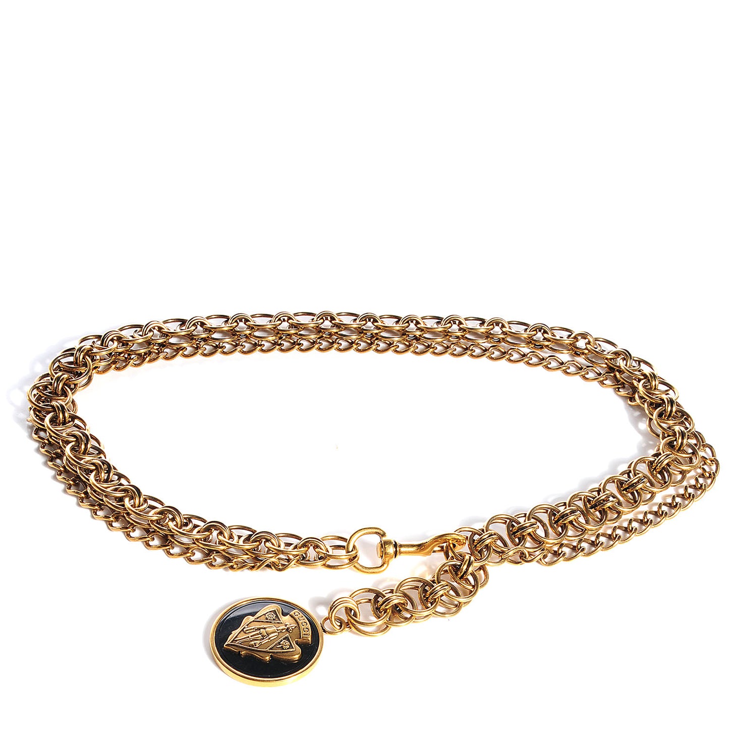Chain Crest Charm Adjustable Belt Gold Black