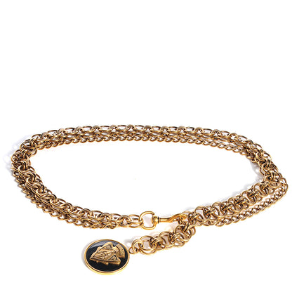 Gucci Chain Crest Charm Adjustable Belt Gold Black 1 of 5