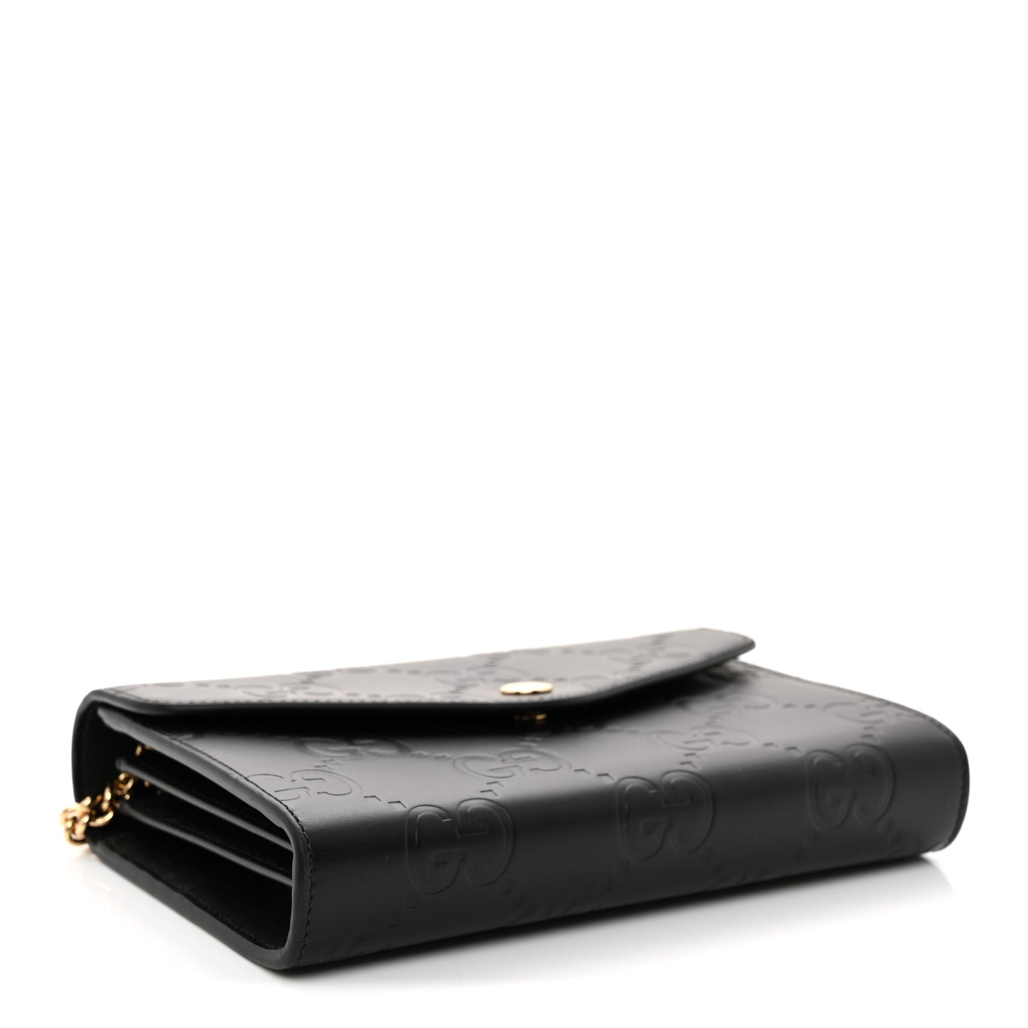 Calfskin GG Debossed Chain Wallet Black