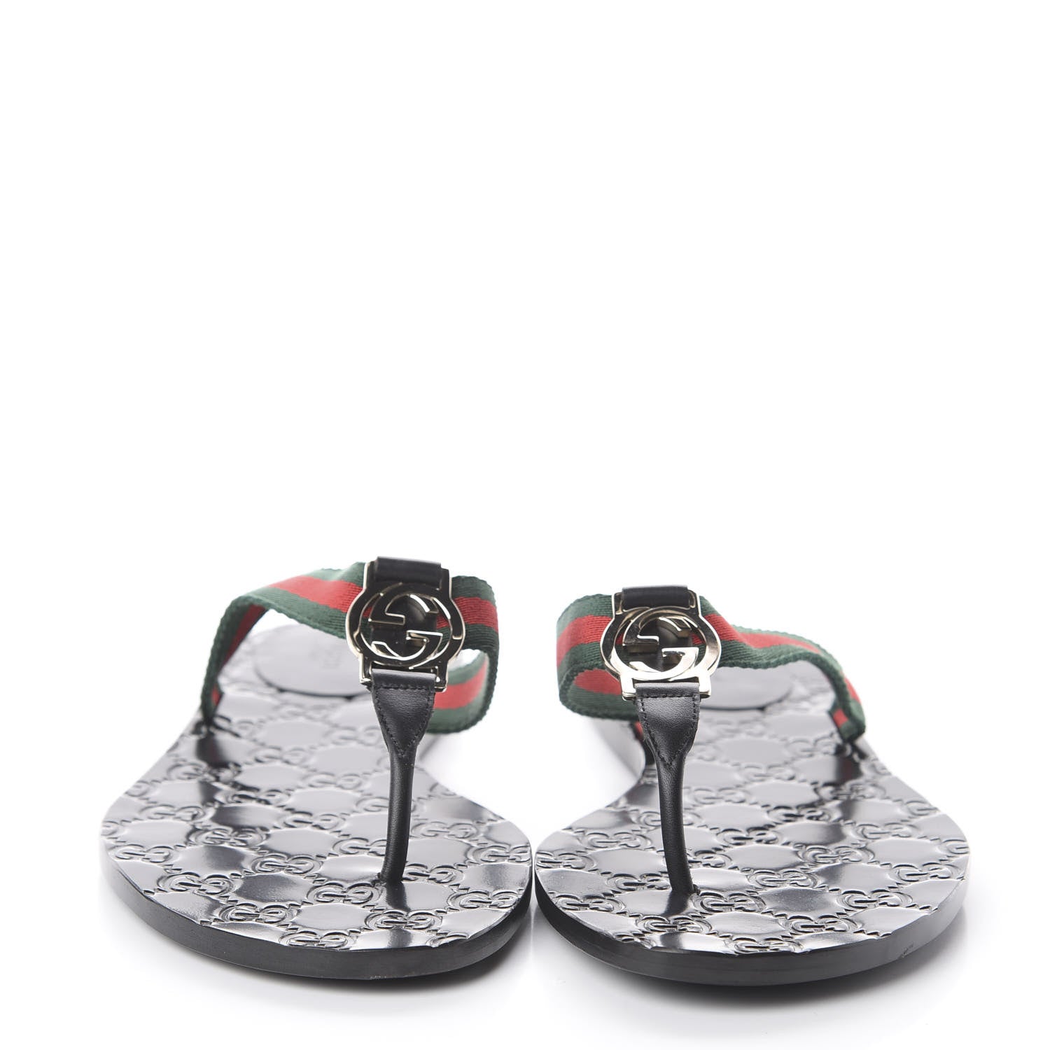 Gucci Nylon Guccissima Web Womens Thong Sandals 39.5 Green Red Black 6 of 14