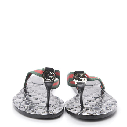 Gucci Nylon Guccissima Web Womens Thong Sandals 39.5 Green Red Black 6 of 14