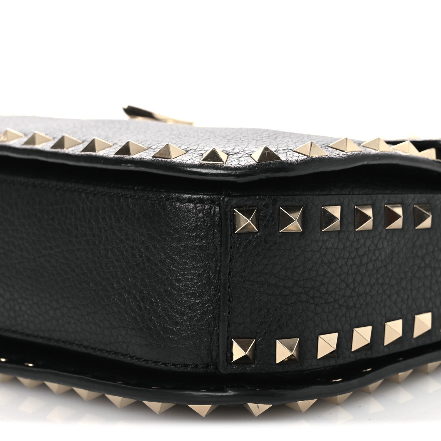 Valentino Garavani Pebbled Calfskin Medium Rockstud Flap Saddle Bag Black 9 of 15