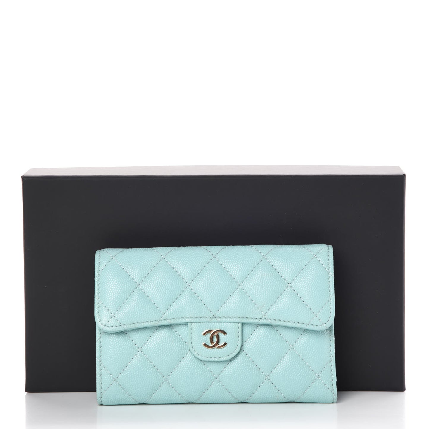 Caviar Quilted Medium Flap Wallet Light Blue