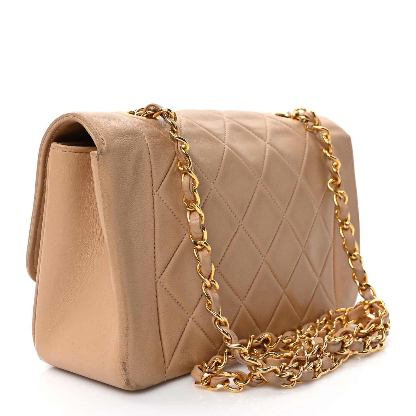 Lambskin Quilted Small Single Flap Beige