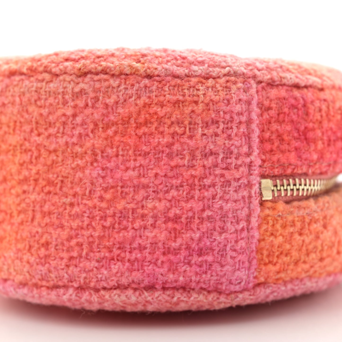 Tweed Quilted Chanel 19 Round Clutch With Chain Coral Pink