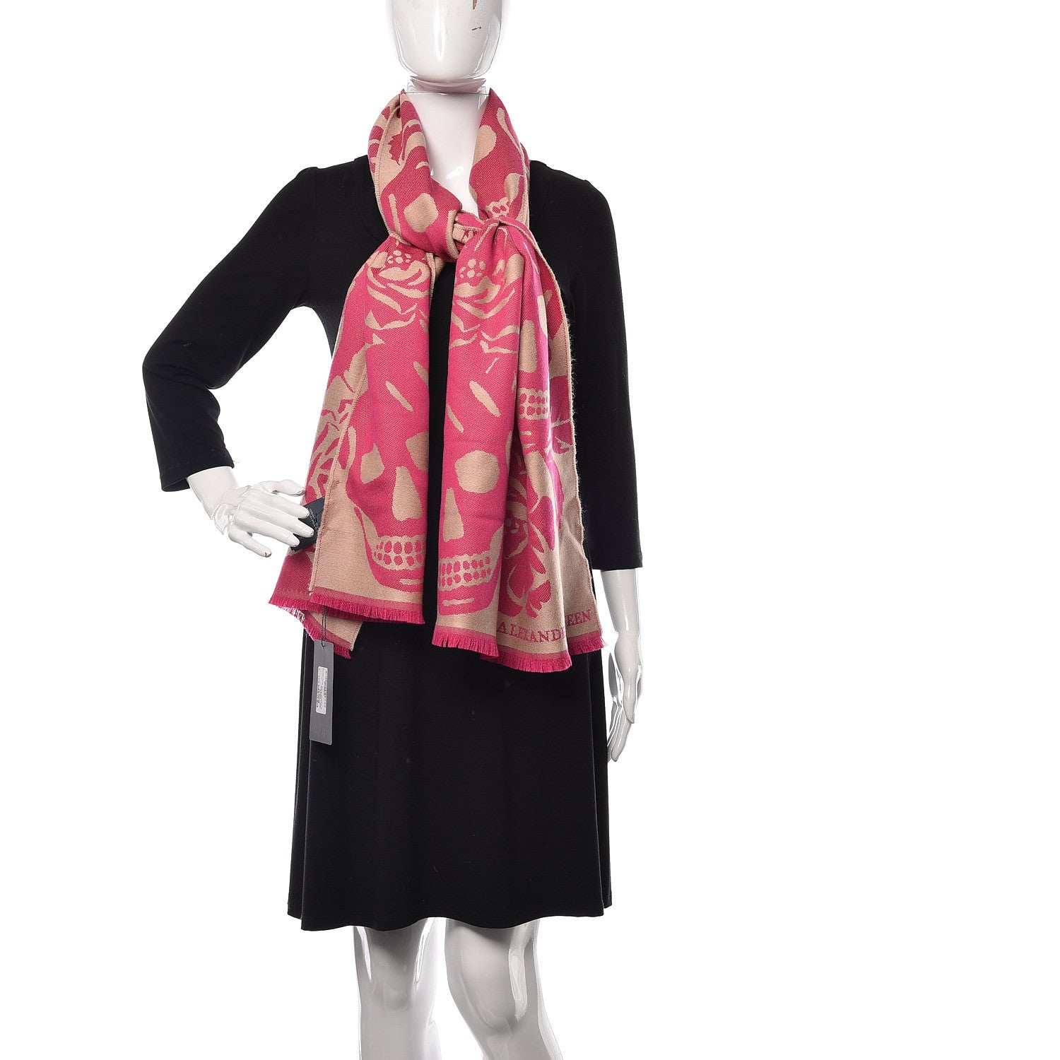 Alexander McQueen Wool Oversized Skull Scarf Magenta Beige 2 of 5