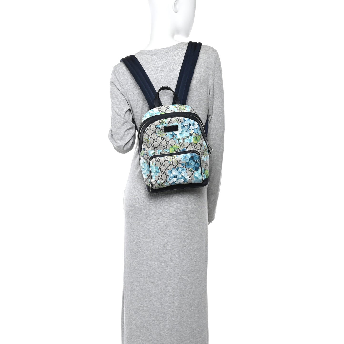 GG Supreme Monogram Blooms Small Day Backpack Blue