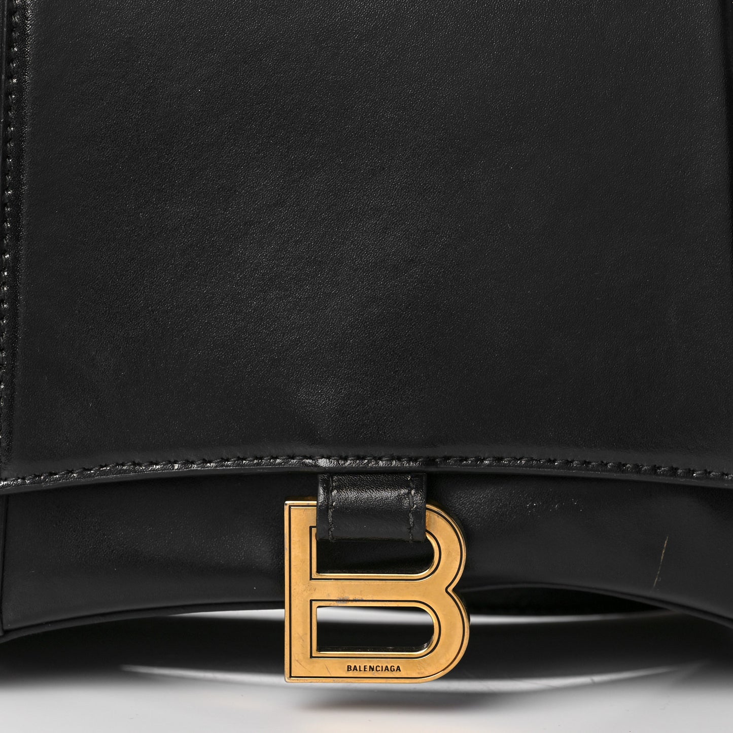Shiny Box Calfskin Medium Hourglass Top Handle Bag Black